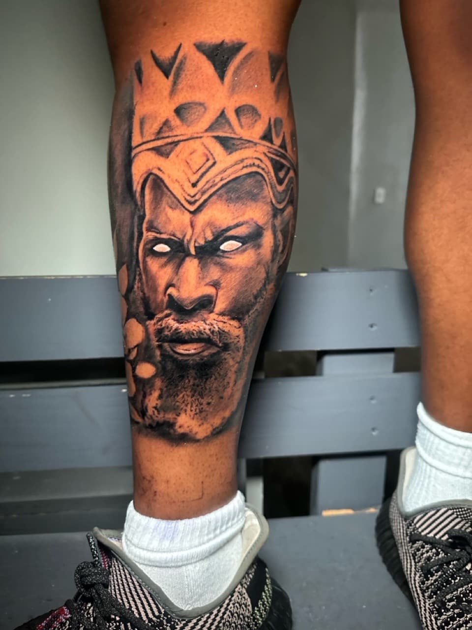 Black & Grey + Realism man tattoo on Calf by J.R._Outlaw on TattMe