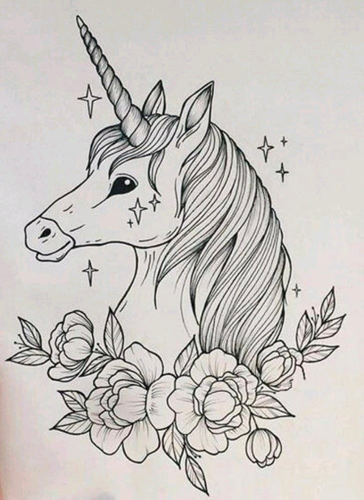 Fine Line + Black-work unicorn tattoo by mimsey_ink on TattMe