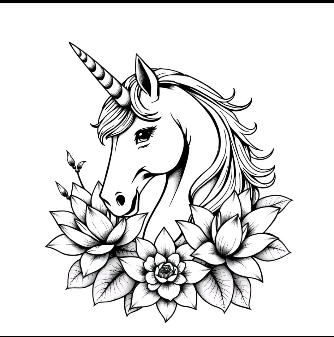 Black-work + Illustrative unicorn tattoo by mimsey_ink on TattMe
