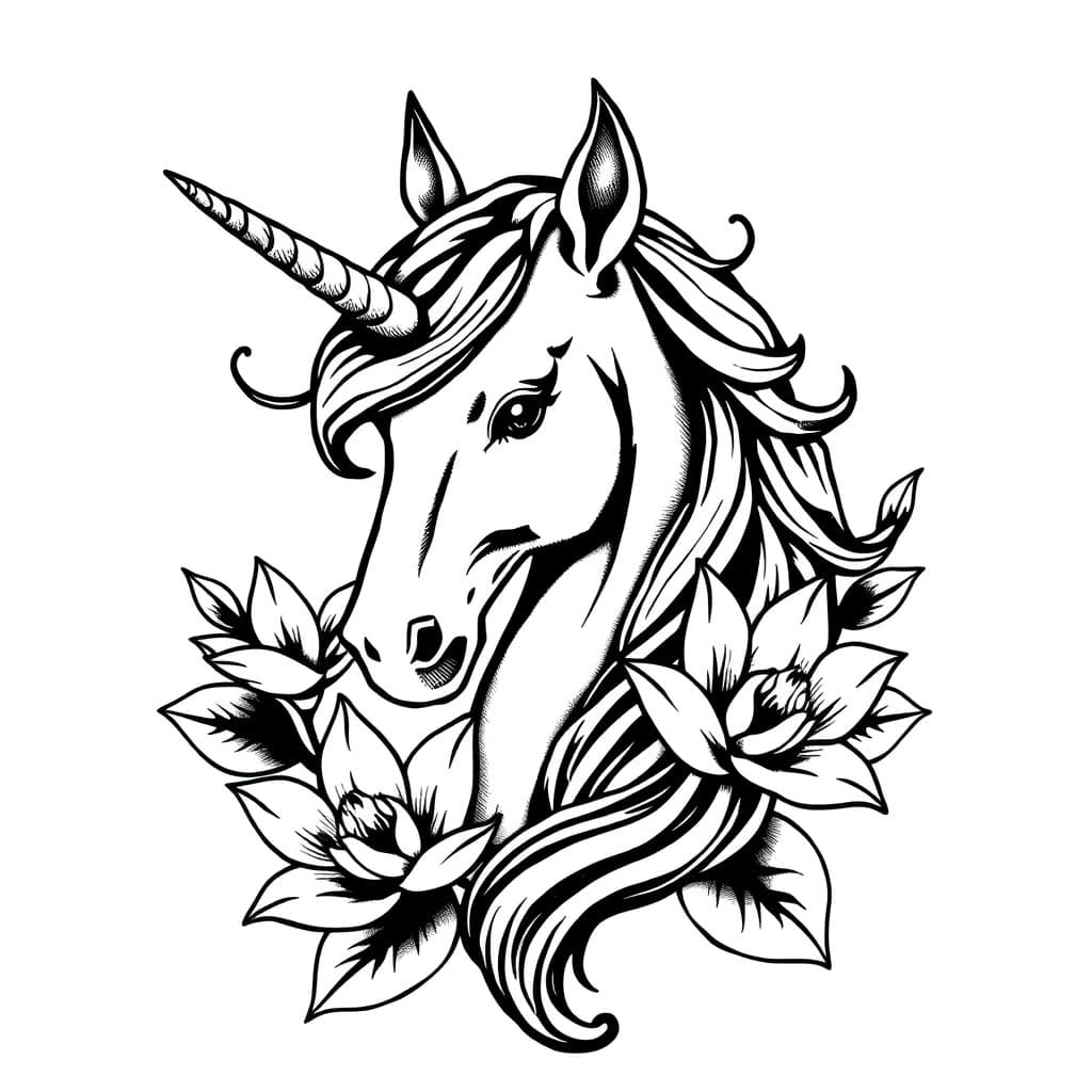 Black-work + Illustrative unicorn tattoo by mimsey_ink on TattMe