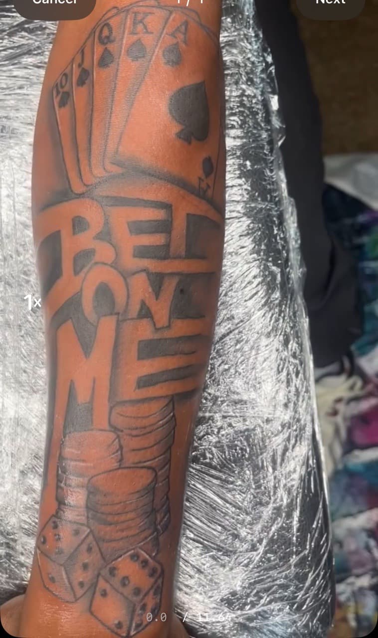 Black & Grey + Lettering playing cards tattoo on Forearm by staylitink on TattMe