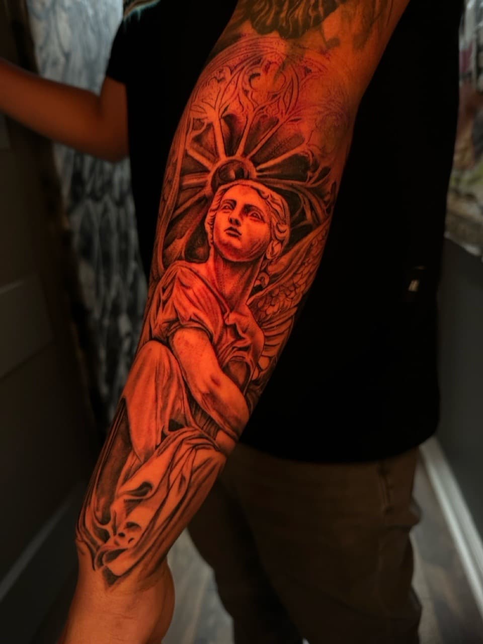 Realism + Black & Grey angel tattoo on Forearm by Cael_Tattoos on TattMe