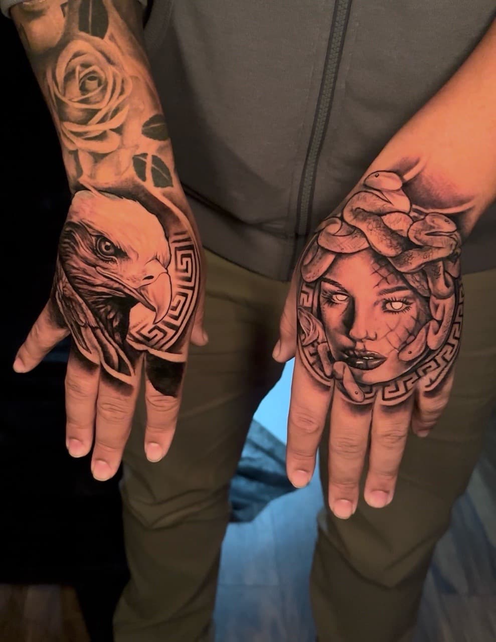 Black & Grey + Realism eagle tattoo on Hand by Cael_Tattoos on TattMe