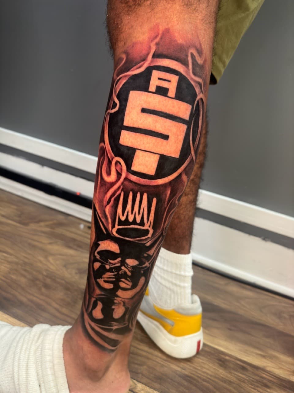 Black & Grey + Black-work crown tattoo on Calf by Cael_Tattoos on TattMe