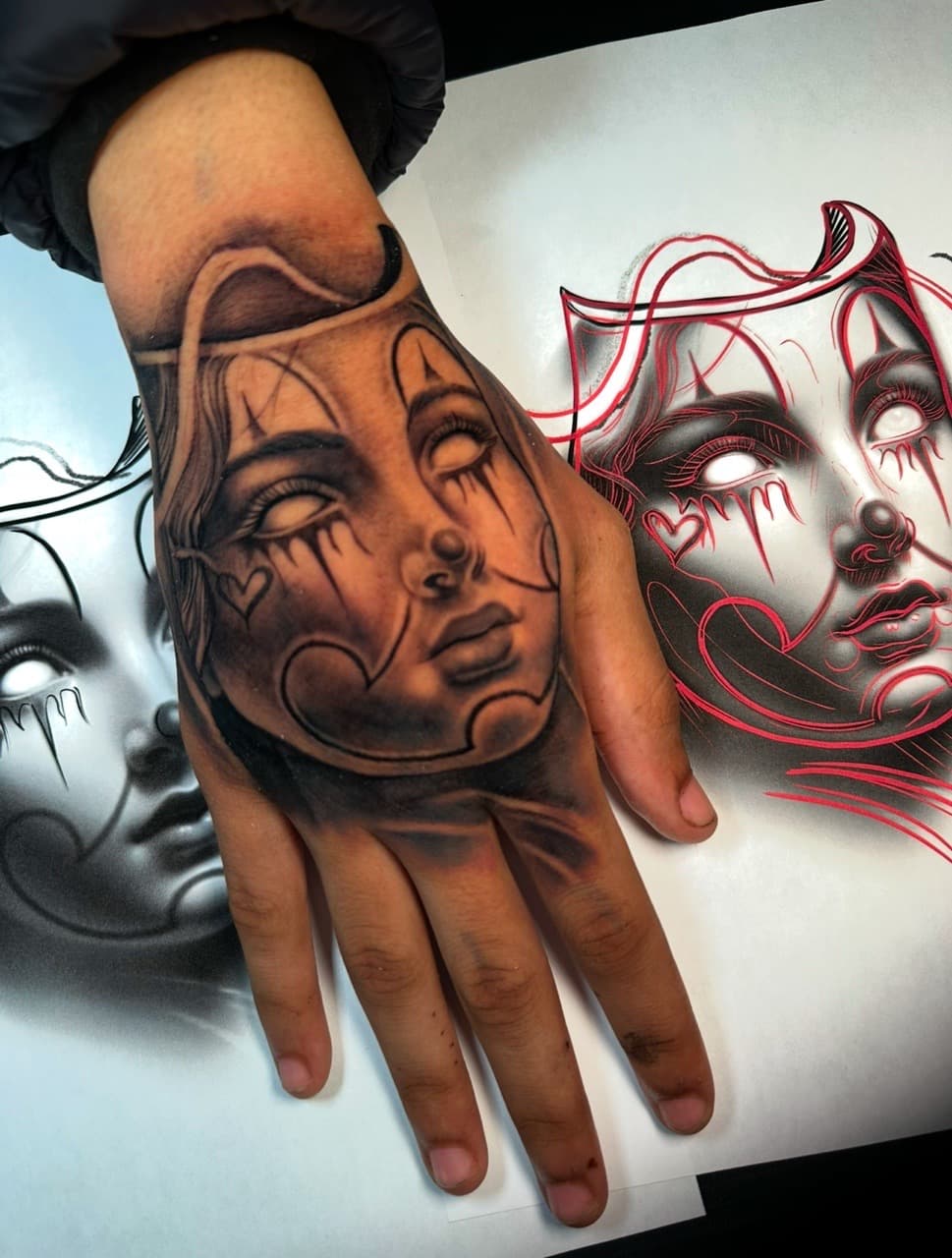 Black & Grey + Chicano female face tattoo on Hand by Cael_Tattoos on TattMe