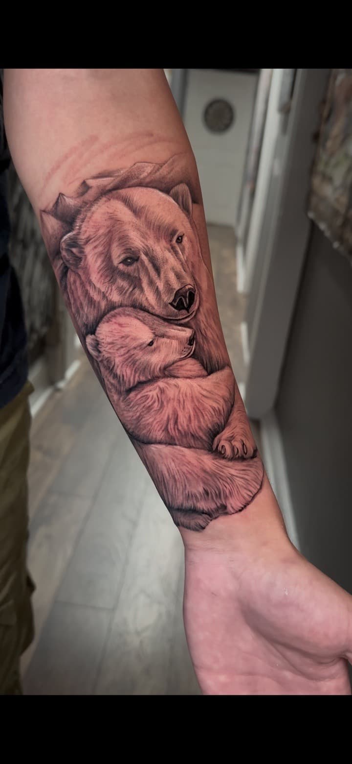 Realism + Black & Grey polar bear tattoo on Forearm by Cael_Tattoos on TattMe