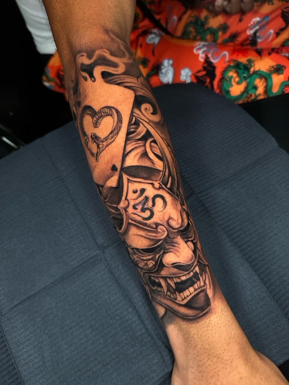 Black & Grey + Illustrative hannya mask tattoo on Forearm by Cael_Tattoos on TattMe