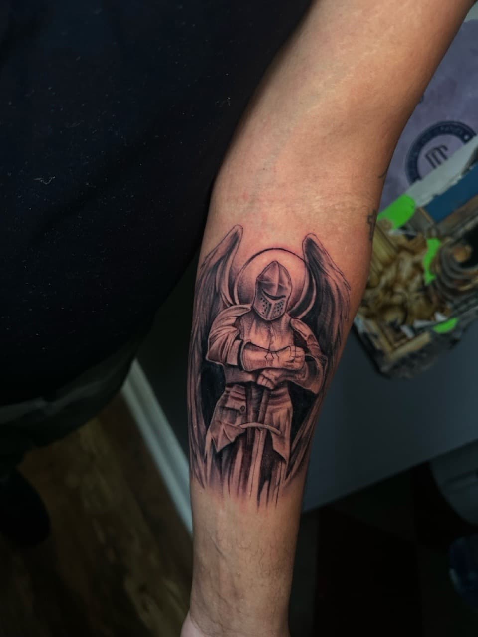 Black & Grey + Illustrative knight tattoo on Forearm by Cael_Tattoos on TattMe