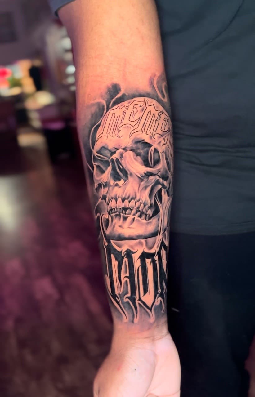 Black & Grey + Realism skull tattoo on Forearm by Cael_Tattoos on TattMe