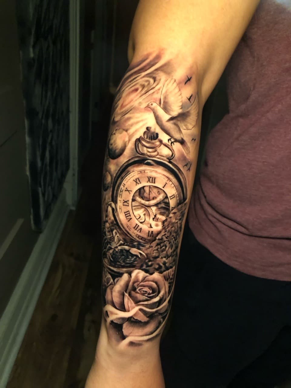 Black & Grey + Realism clock tattoo on Forearm by Cael_Tattoos on TattMe
