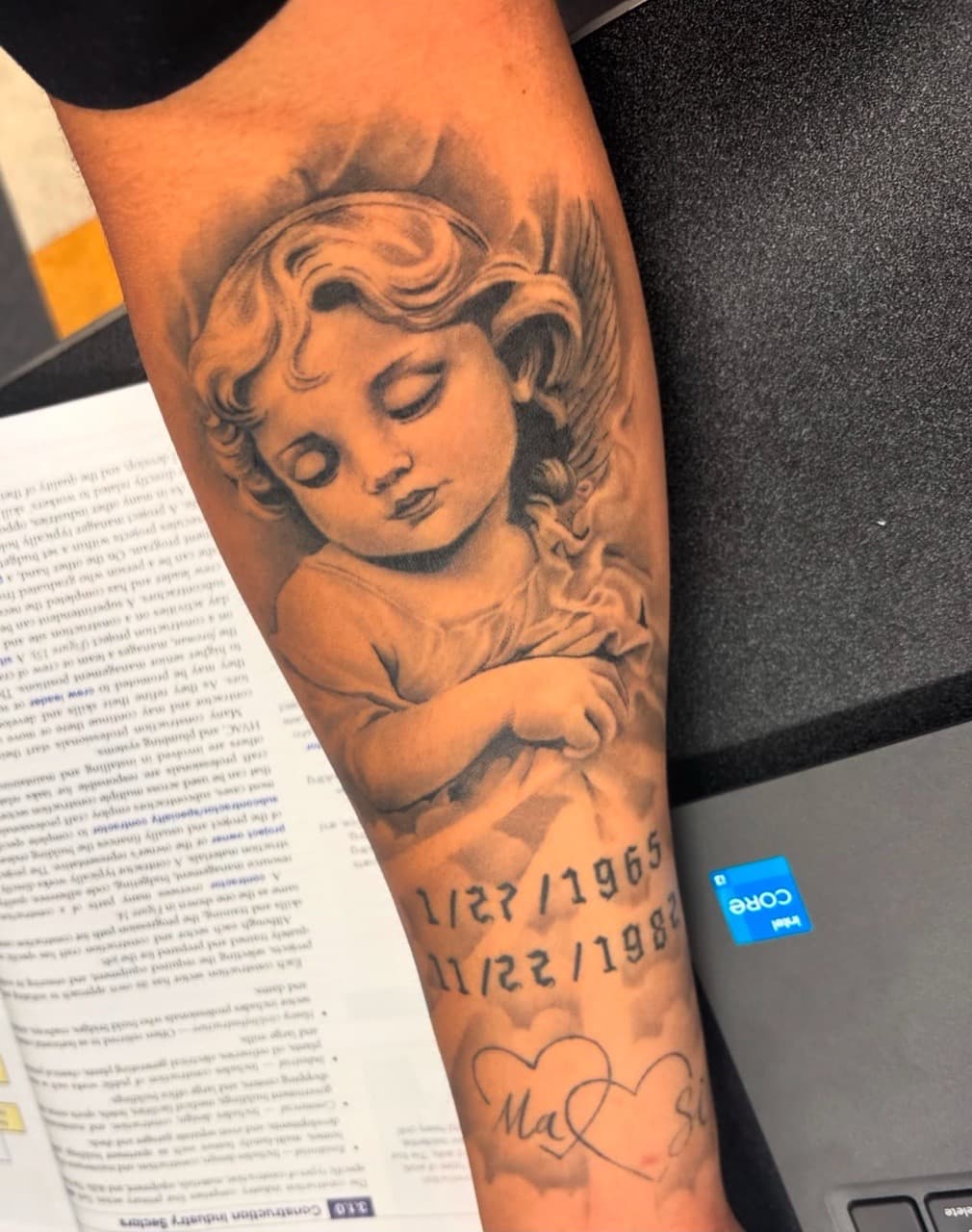 Black & Grey + Realism cherub tattoo on Forearm by Cael_Tattoos on TattMe