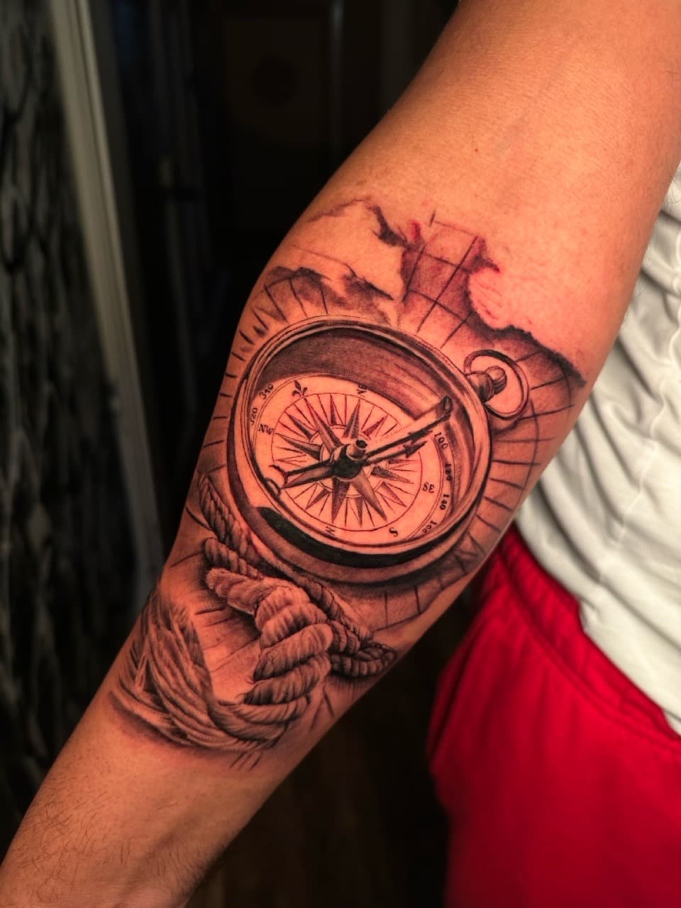 Black & Grey + Illustrative compass tattoo on Forearm by Cael_Tattoos on TattMe