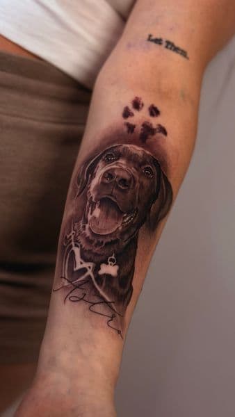 Realism + Black & Grey dog tattoo on Forearm by Randy_SVGE on TattMe