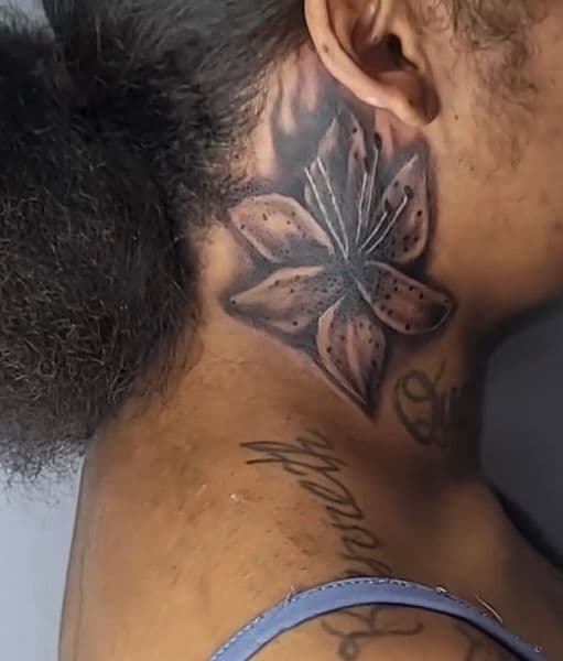 Black & Grey + Floral flower tattoo on Neck (Side) by KroWnRell_Inc on TattMe