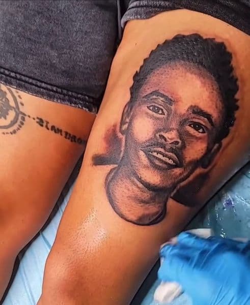 Realism + Portrait portrait tattoo on Thigh by KroWnRell_Inc on TattMe