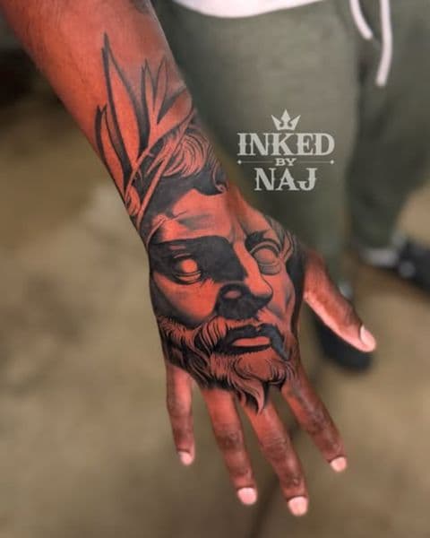 Black & Grey + Illustrative bust tattoo on Hand by InkedByNaj on TattMe
