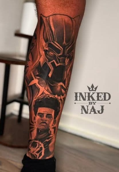 Black & Grey + Realism black panther tattoo on Calf by InkedByNaj on TattMe