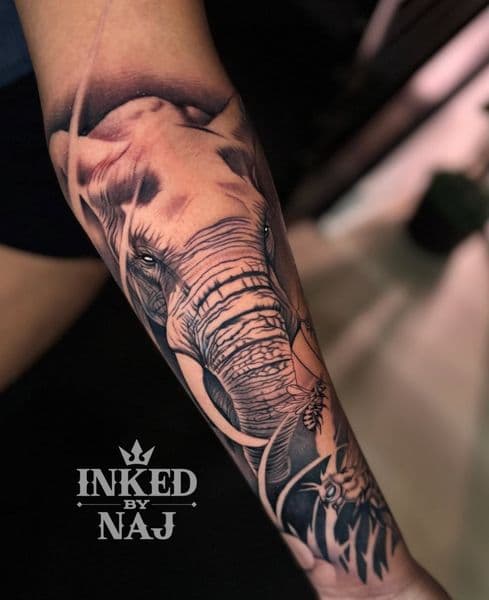Realism + Black & Grey elephant tattoo on Forearm by InkedByNaj on TattMe