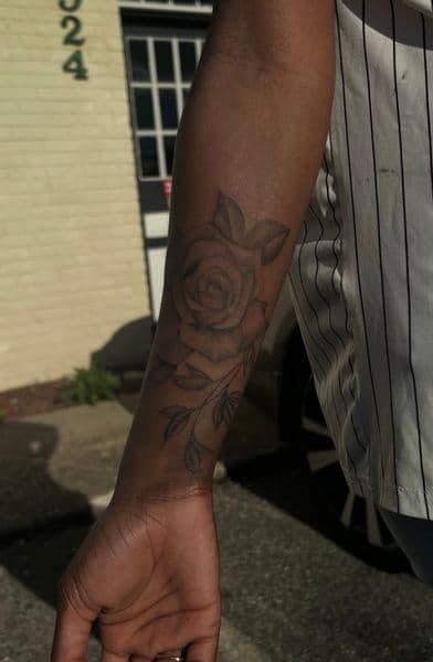 Floral + Fine Line rose tattoo on Forearm by TreeHouseInkk on TattMe
