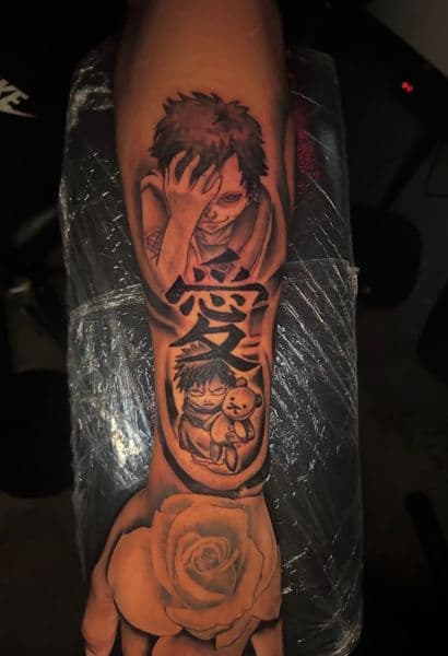 Anime + Black & Grey Gaara tattoo on Forearm by TreeHouseInkk on TattMe