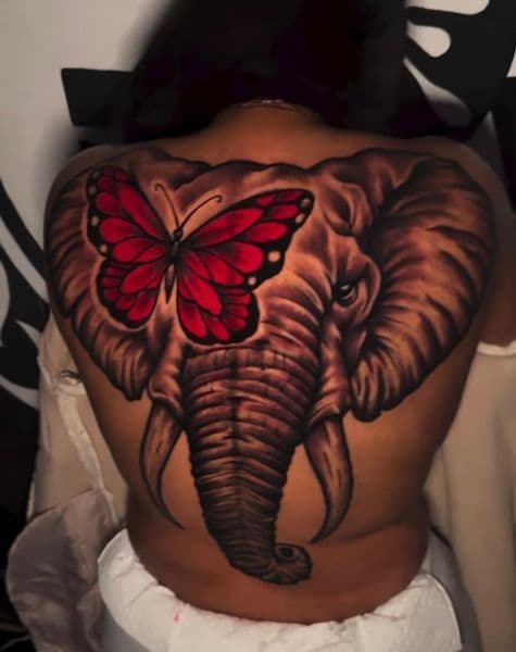 Realism + Black & Grey elephant tattoo on Upper Back by inkovahoez on TattMe