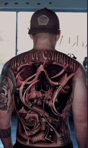Realism + Black & Grey skull tattoo on Upper Back by Gonas_Art on TattMe
