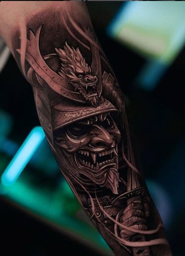 Black & Grey + Illustrative samurai tattoo on Forearm by Gonas_Art on TattMe