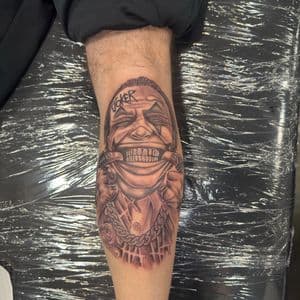 Chicano + Black & Grey joker tattoo on Calf by Ink_Junkie on TattMe