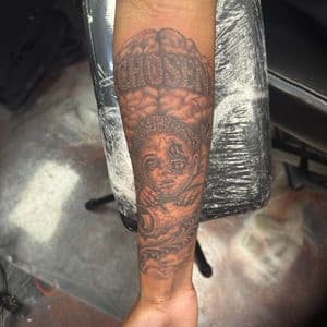 Black & Grey + Chicano portrait tattoo on Forearm by Ink_Junkie on TattMe
