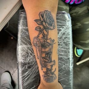 Black & Grey + Fine Line quarter sleeve tattoo on Forearm by Ink_Junkie on TattMe