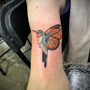 Color + Neo-Traditional hummingbird tattoo on Upper Arm by Ink_Junkie on TattMe
