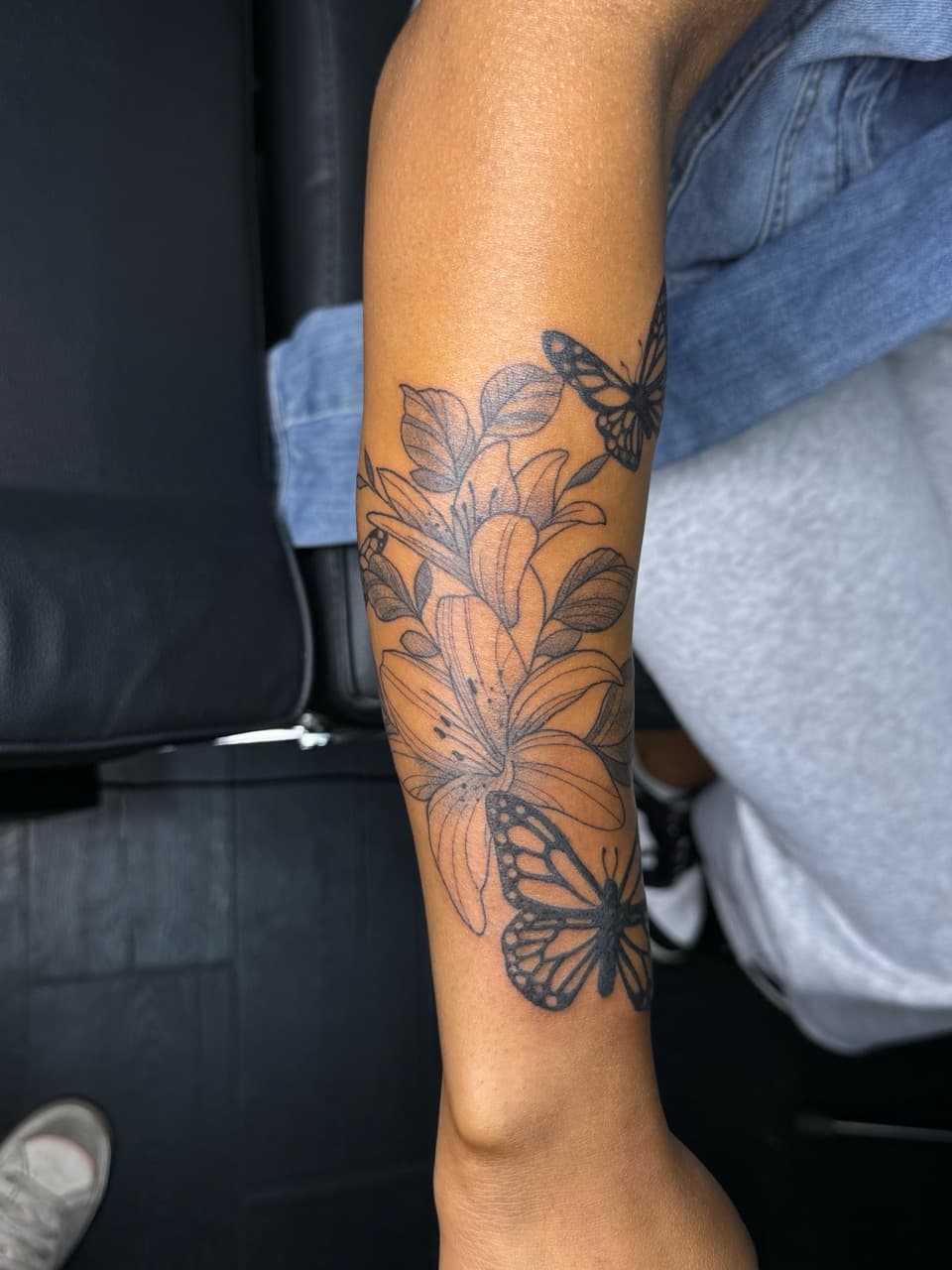 Fine Line + Black & Grey flowers tattoo on Forearm by xRay_The_Artist on TattMe