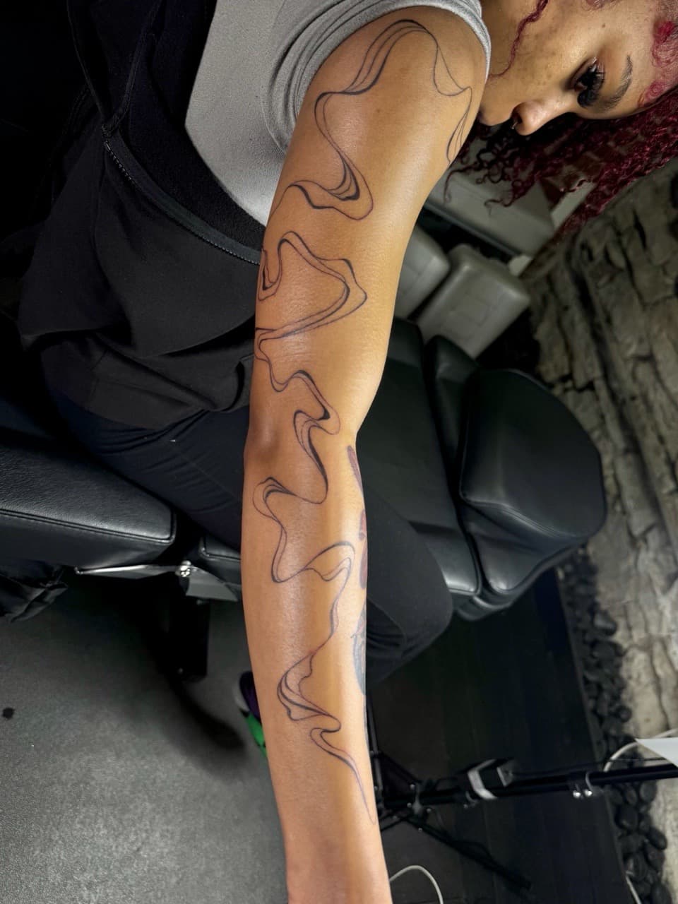 Fine Line + Line-work smoke tattoo on Full Sleeve by xRay_The_Artist on TattMe