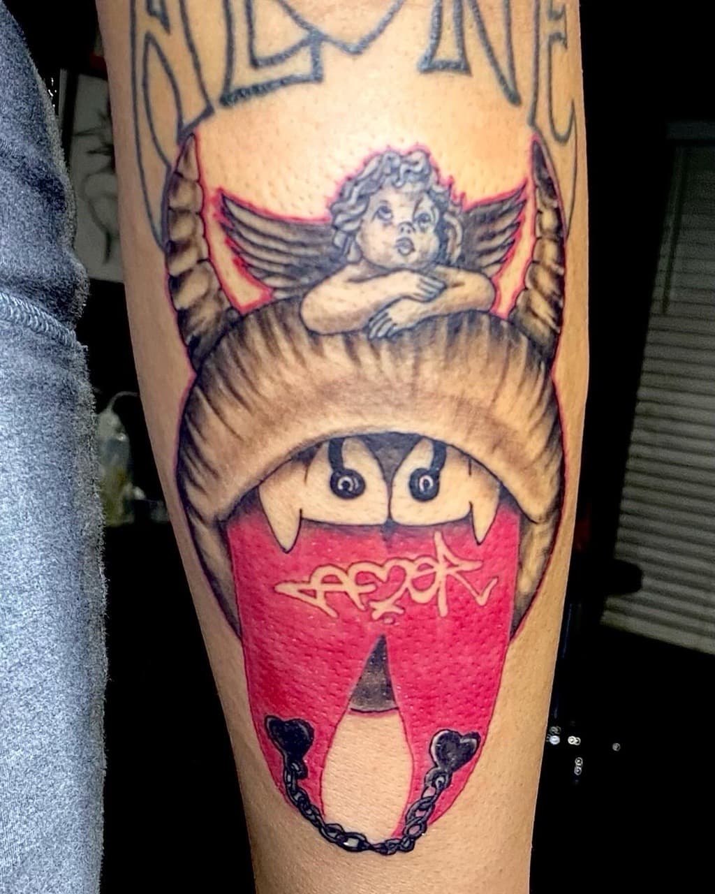 Illustrative + Color cherub tattoo on Forearm by xRay_The_Artist on TattMe