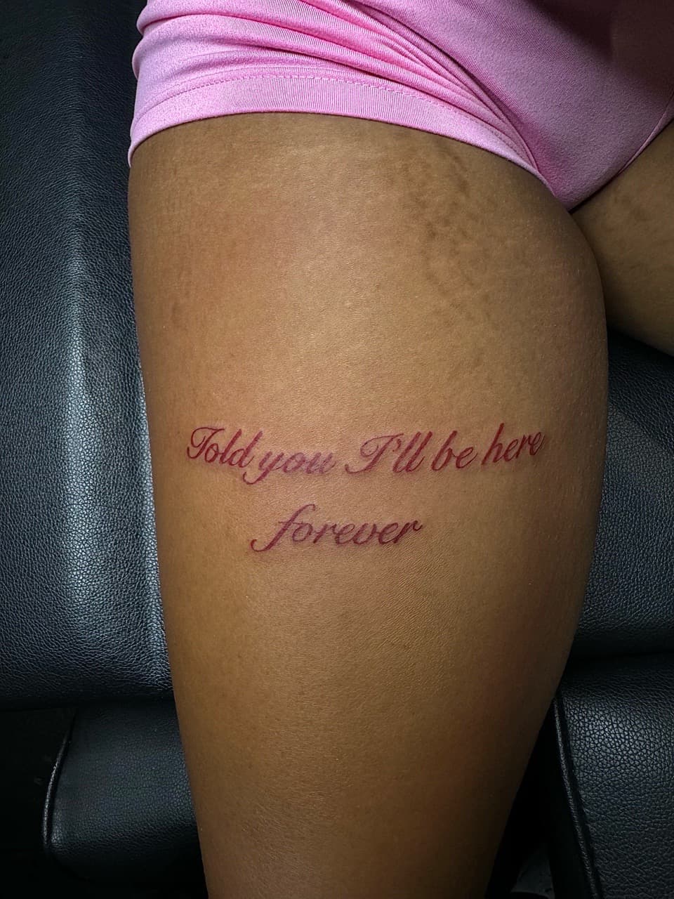 Lettering + Script quote tattoo on Thigh by xRay_The_Artist on TattMe