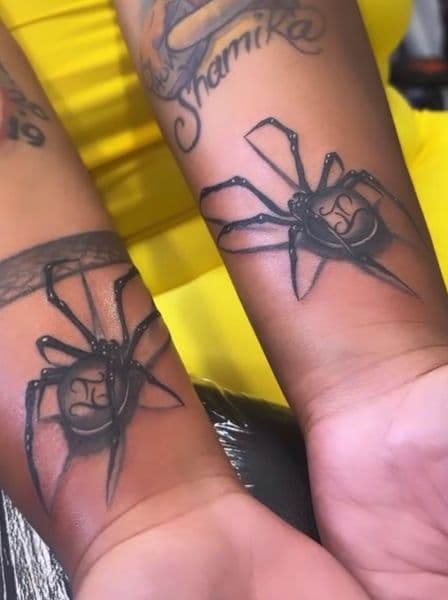 Black & Grey + Illustrative Realism spiders tattoo on Wrist by Capital_City_Art_Loft on TattMe