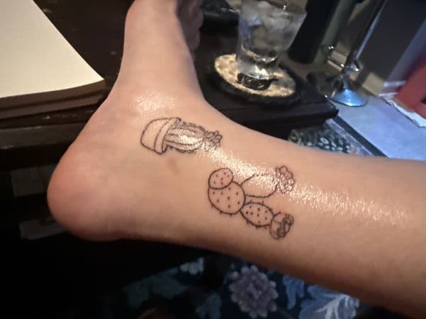 Line-work + Minimalist cactus tattoo on Ankle by Siren_Tattoo on TattMe