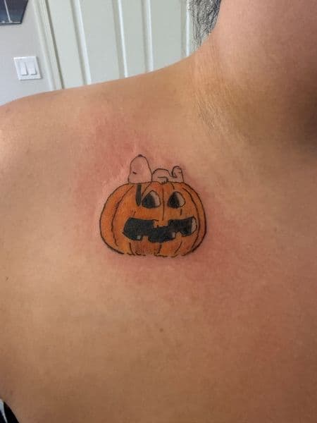 Color + Pop Culture jack-o-lantern tattoo on Chest by Siren_Tattoo on TattMe
