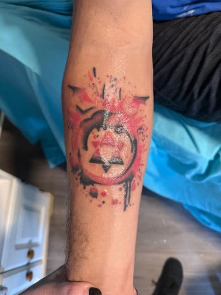Watercolor + Black-work symbol tattoo on Forearm by Siren_Tattoo on TattMe