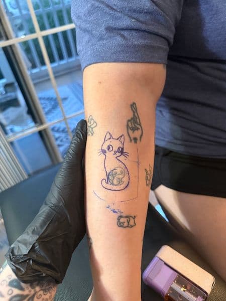 Fine Line + Minimalist cat tattoo on Forearm by Siren_Tattoo on TattMe