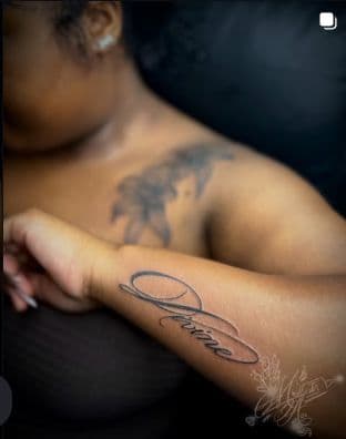Lettering + Script divine tattoo on Forearm by MauniiTheIllustrator on TattMe