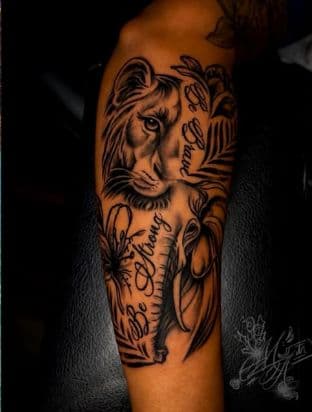 Black & Grey + Realism lioness tattoo on Forearm by MauniiTheIllustrator on TattMe