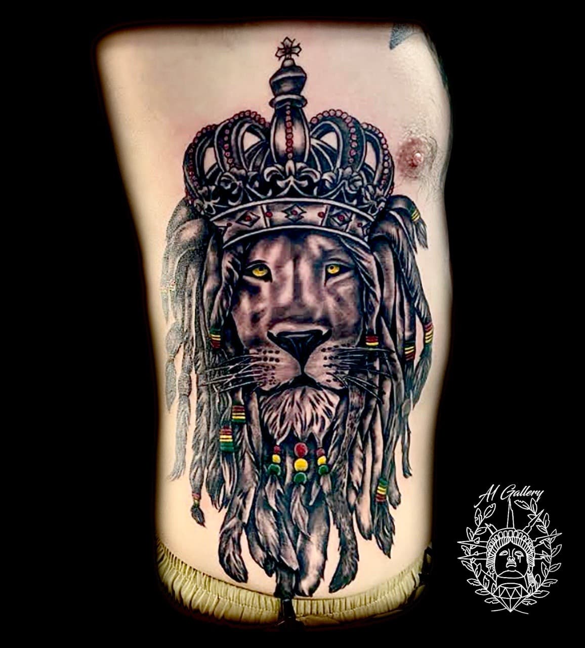 Black & Grey + Realism lion tattoo on Ribs by A1_gallery on TattMe