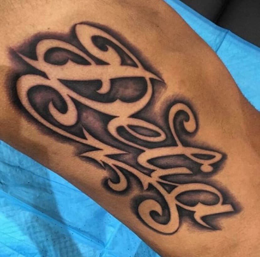 Black & Grey + Lettering swirls tattoo on Upper Arm by A1_gallery on TattMe