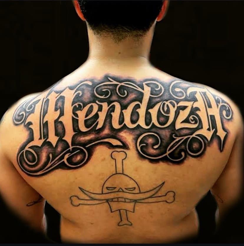 Lettering + Script name tattoo on Upper Back by A1_gallery on TattMe