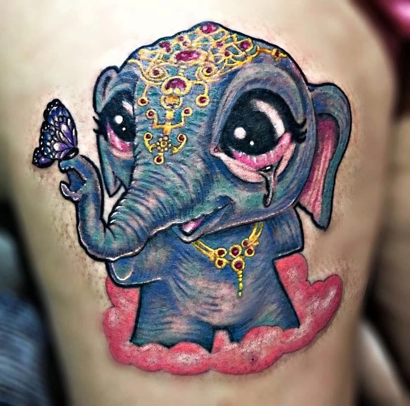 New School + Color elephant tattoo on Side (Torso) by A1_gallery on TattMe