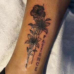 Minimalist flowers tattoo on Calf by InkedByNaireea on TattMe