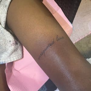 Lettering + Script phrase tattoo on Forearm by InkedByNaireea on TattMe