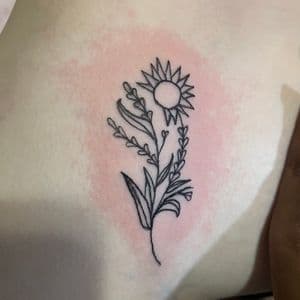 Fine Line + Minimalist sun tattoo on Sternum by InkedByNaireea on TattMe