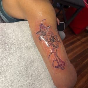Fine Line flowers tattoo on Forearm by InkedByNaireea on TattMe